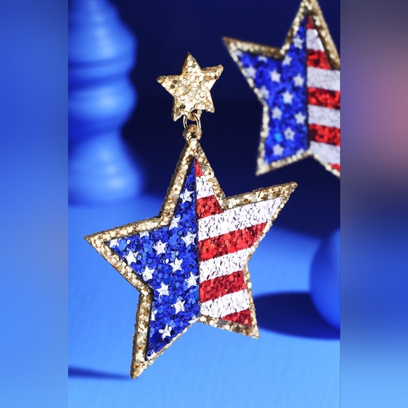 ITS Sense Jewelry - Earrings - USA American Flag Star Shaped Glitter Leather